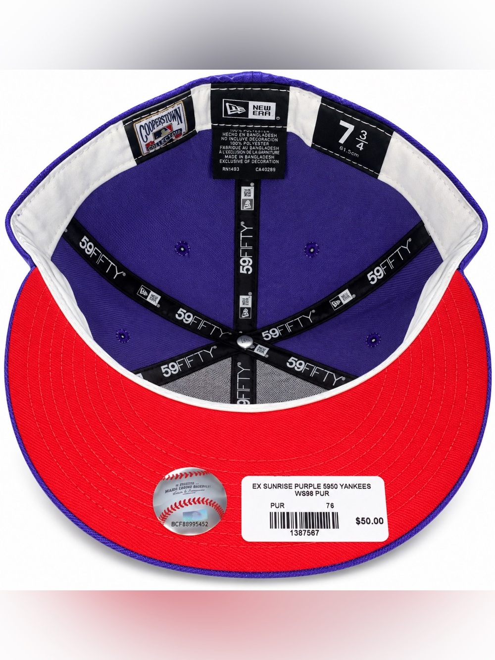 Jae Tips X Hat Club Yankees 5950 / Purple Cap Ny Size 7 1/8 - Picture 5 of 6